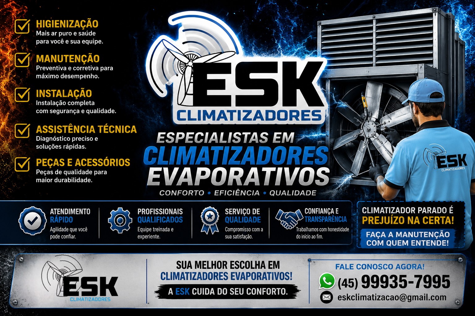 INSTALAÇÃO, HIGIENIZAÇÃO, MANUTENÇÃO, ASSISTÊNCIA TÉCNICA DE CLIMATIZADORES EVAPORATIVOS.